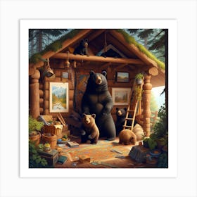 Bears In The Cabin 1 Art Print