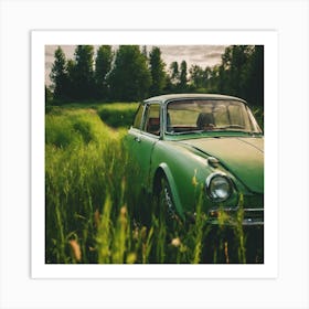 Green Car In Grass Art Print