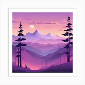 Misty mountains background in purple tone 47 Art Print