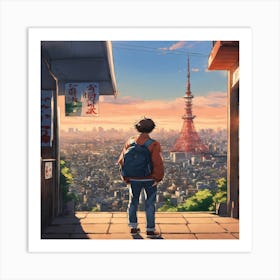 Boy Looking At A City Art Print