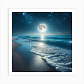 Full Moon Over The Ocean Art Print