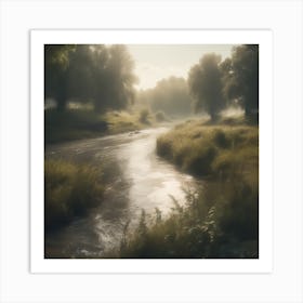 River In Mist Art Print