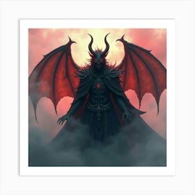 Demon Surrounded By Black Magic In A Colorful Watercolor Haze 1 Art Print