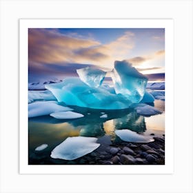 Icebergs At Sunset 6 Art Print