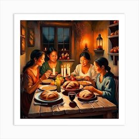 Thanksgiving Dinner with children Art Print