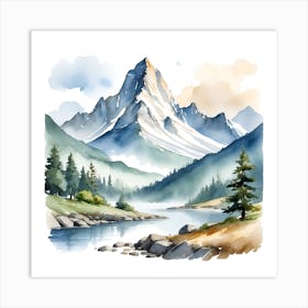 Watercolor Mountain Landscape Art Print