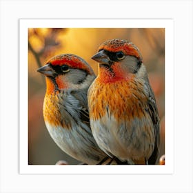 Two Birds Sitting On A Branch 1 Art Print