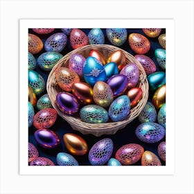 Colorful Easter Eggs In A Basket Art Print