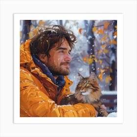 Portrait Of A Man And His Cat Art Print