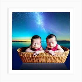 Babies in a floating basket  Art Print