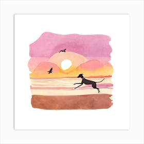 Whippet / Greyhound Dog Playing on the Beach Art Print