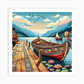 Boat On A Dock 1 Art Print