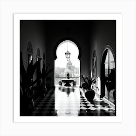 Black And White Photo Of A Hallway Art Print