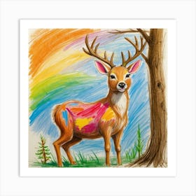 Deer With Rainbow Paint Art Print