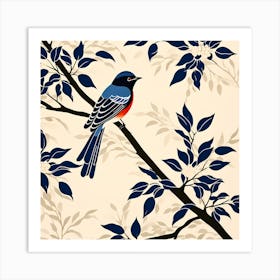 Japanese Sashiko Quilting, Bird On a Branch, folk art, 147 Art Print