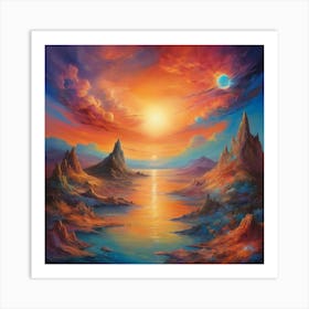 Sunset Over The Ocean Paintings Art Print Art Print