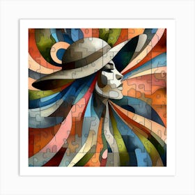 Abstract Puzzle Art Woman in a Hat 1 Art Print