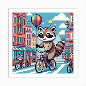 Raccoon On A Bicycle art 5 Art Print