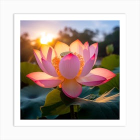 Lotus Flower At Sunset Art Print