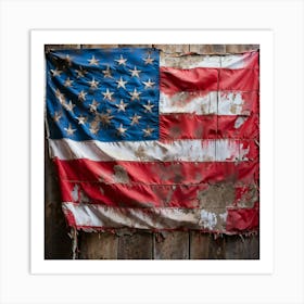 An Aging American Flag Crushed Lightly At The Corners Worn Yet Radiant Against The Passage Of Time Art Print