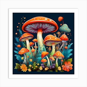 Mushrooms And Flowers 15 Art Print