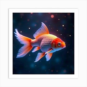 A Mythical Goldfish With Scales Of Cascading, Neon Light Swimming Through A Cosmic Pool Art Print