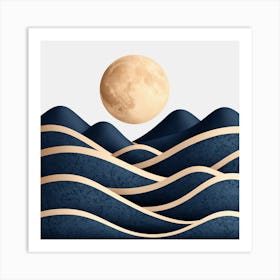 Moon And Waves 10 Art Print