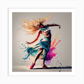 Dancer With Colorful Splashes 2 Art Print