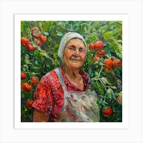 Woman In A Tomato Field Art Print