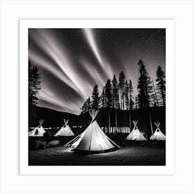 Aurora Lights Over Teepees Art Print