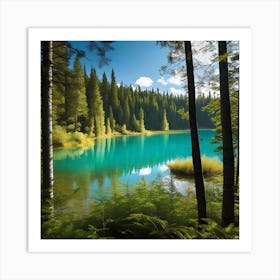 Blue Lake In The Forest 6 Art Print