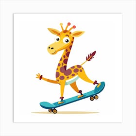 Illustration Of A Giraffe Skateboarding Art Print