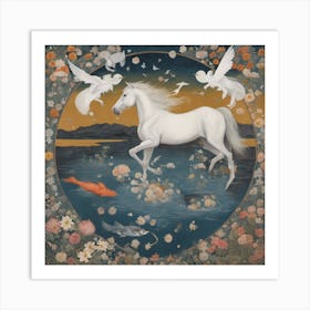 White Horse In The Water Art Print