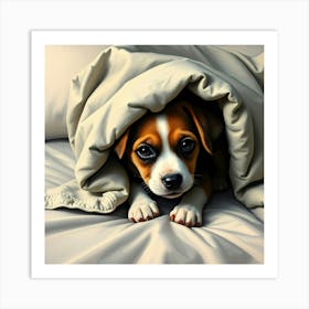 Puppy Under Blanket - Diverse Art Illustration 12 Art Print