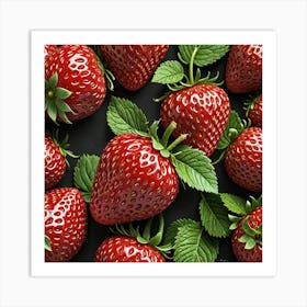 Strawberry Clusters On Black Background Art Print