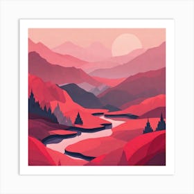 Misty mountains background in red tone 7 Art Print