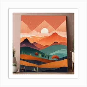 Boho Art Minimalist Landscape Mountains (1) Art Print