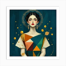 Woman In A Geometric Dress #1 Art Print