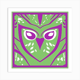 Chic Owl Pink And Green  Art Print