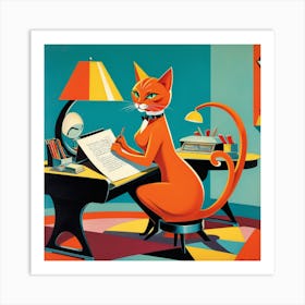 Orange Cat Writing Art Print