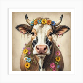 Cow With Flowers 9 Art Print