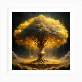 Golden Tree Of Life With Light Emitting From Its Branches Art Print