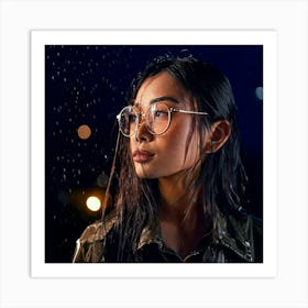 Firefly Dramatic Rain Soaked Portrait Of Woman With Glasses At Night 66487 Art Print