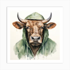 Watercolour Cartoon Wildebeest In A Hoodie 7 Art Print