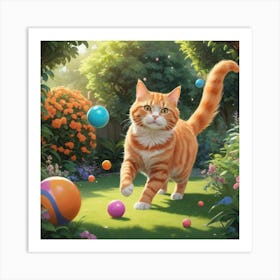 Cat Playing With Balls Art Print