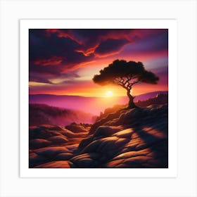 Lone Tree At Sunset Art Print