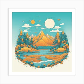 Landscape With Mountains And Trees Art Print