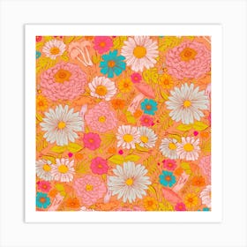 Retro Wildflowers Square Art Print