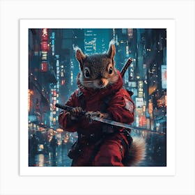 Futuristic City Ninja Squirrel Backdrop 9 Art Print