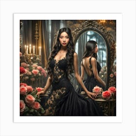 Asian Woman In A Black Dress Art Print